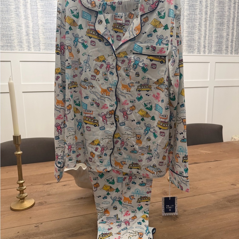 Roller Rabbit Light Gray Multicolor Printed Butto… - image 1